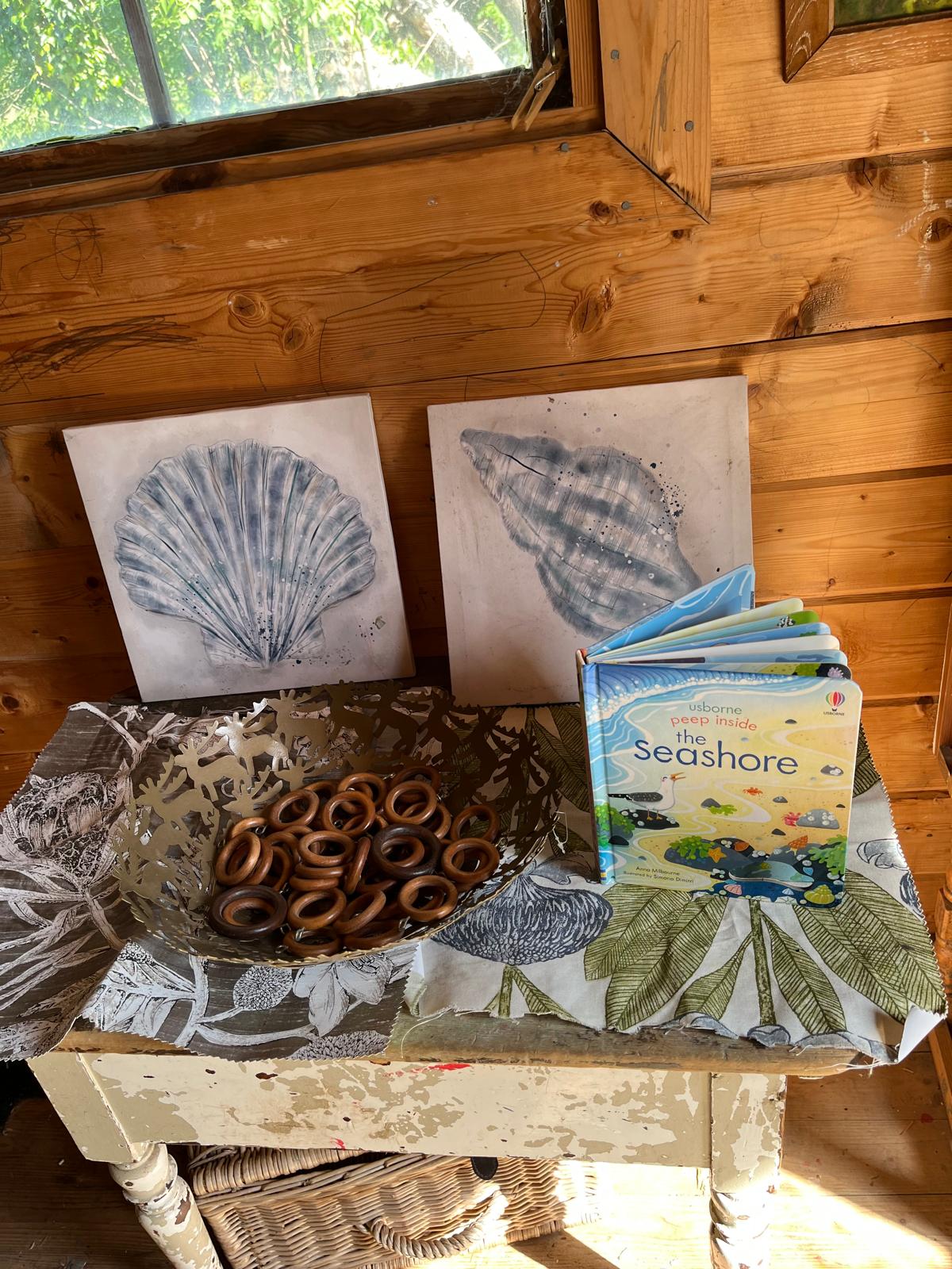 A seashore discovery display in the garden cabin